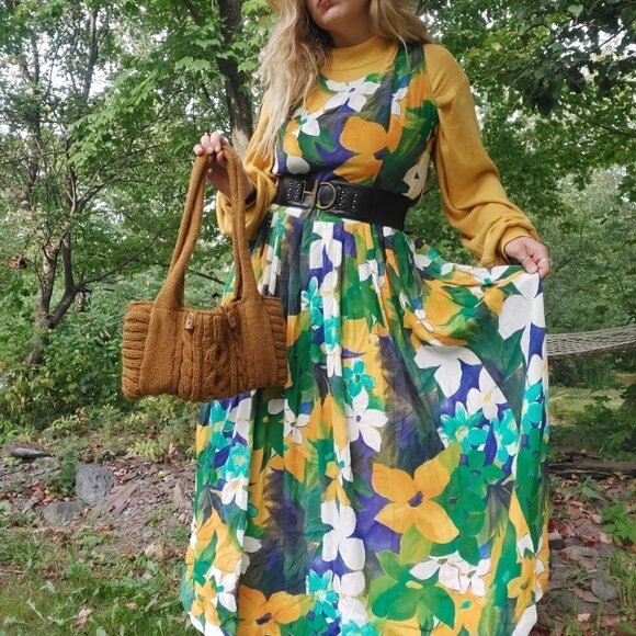 𝅺HANDMADE Vintage Earthy Mustard Knit Handbag - Picture 7 of 9